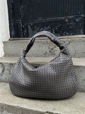 PITAYA Charlotte Woven Vegan Leather Slouchy Shoulder Bag Dark Gray